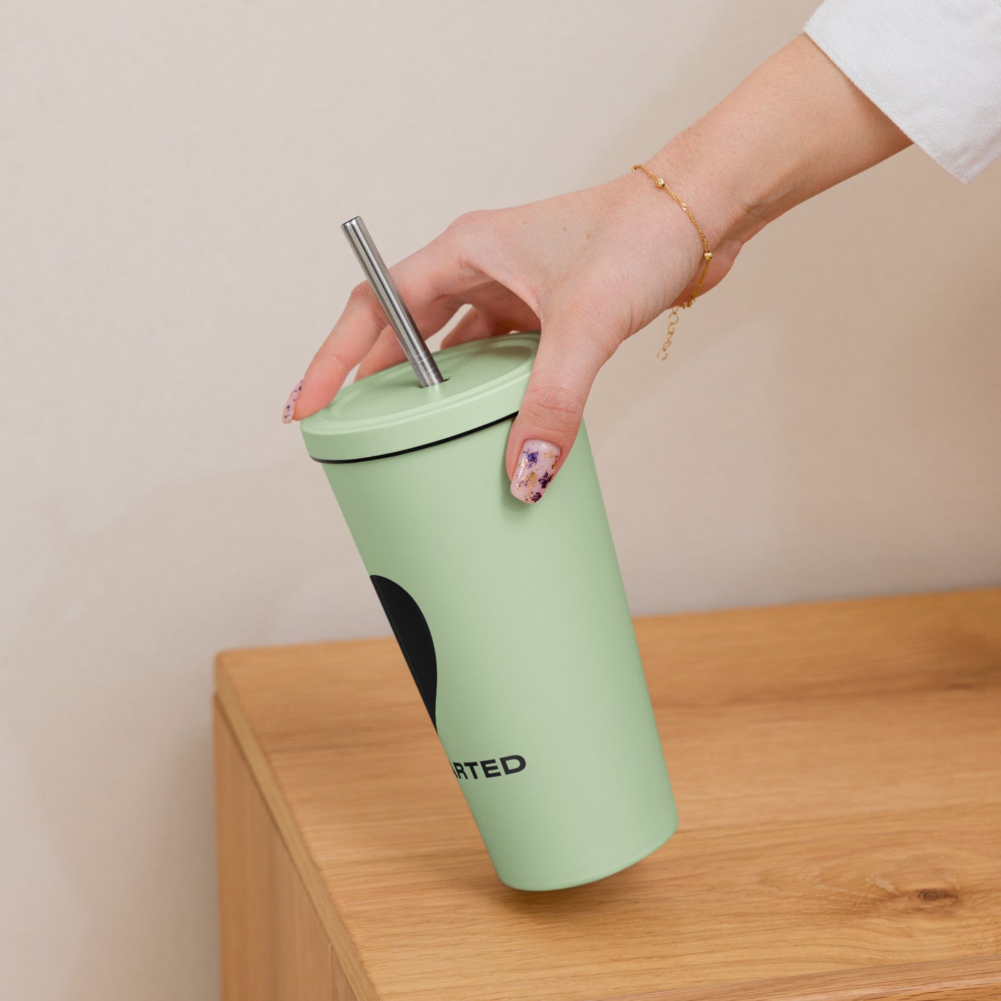 Insulated tumbler with a straw