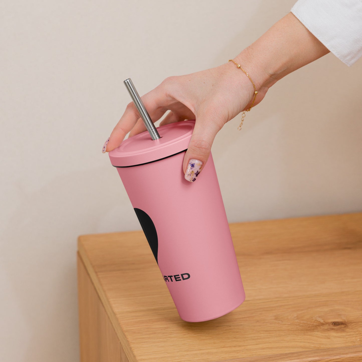 Insulated tumbler with a straw